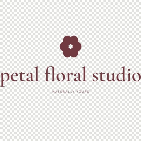A deliberately oversized petal floral studio name is clipped by both sides of the artboard.